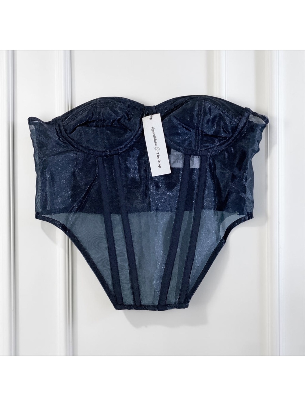 NWT The Drop Sky Captain Organza Corset – Navy Blue Bustier Top, Medium